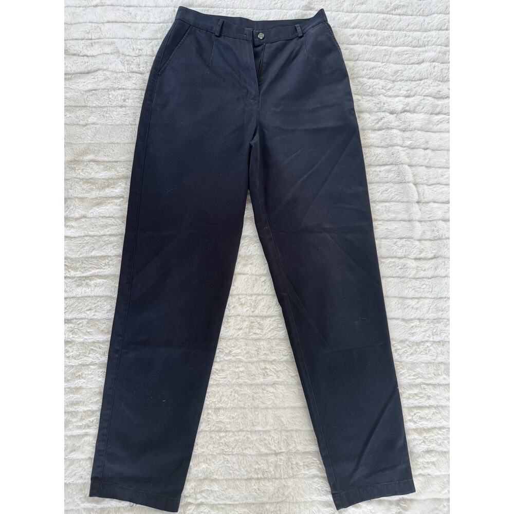 L.L. Bean Women's Navy Chino Pants Tall 10 Cotton Button Zip Solid
